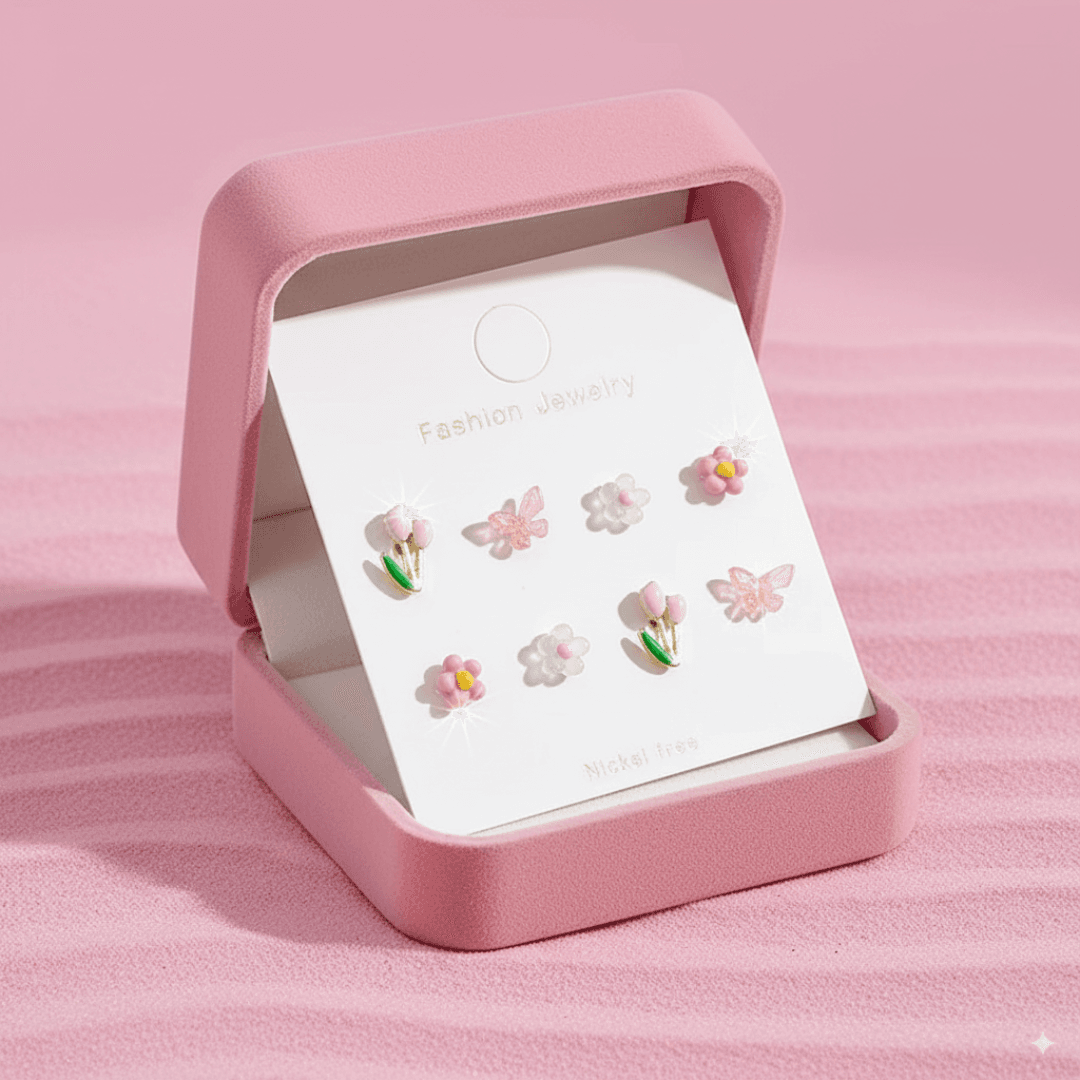 Acrylic Floral &amp; Butterfly Stud Earrings Set In Nepal