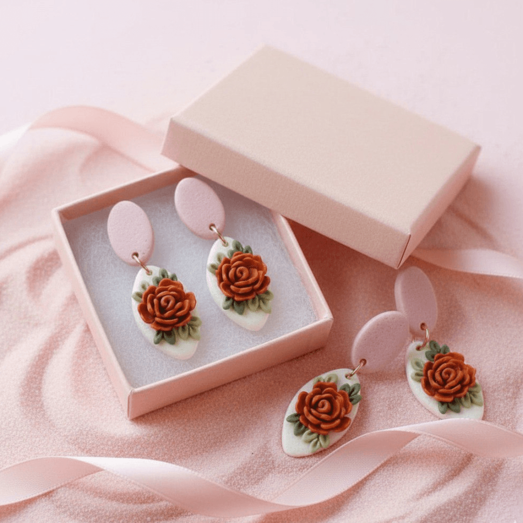 Blushing Rose" Handmade Polymer Clay Drop Earrings