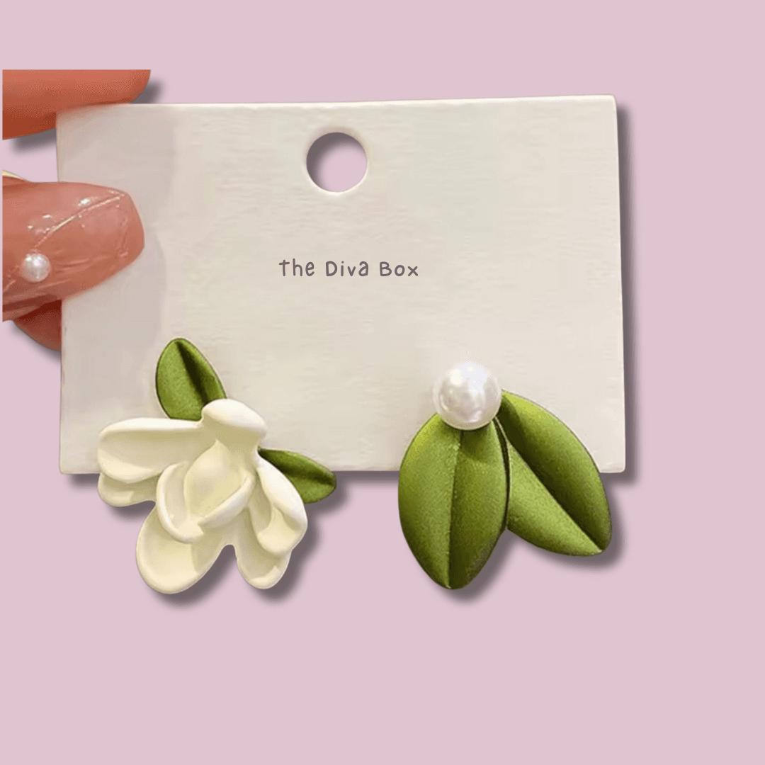 Asymmetrical Floral &amp; Pearl Earrings