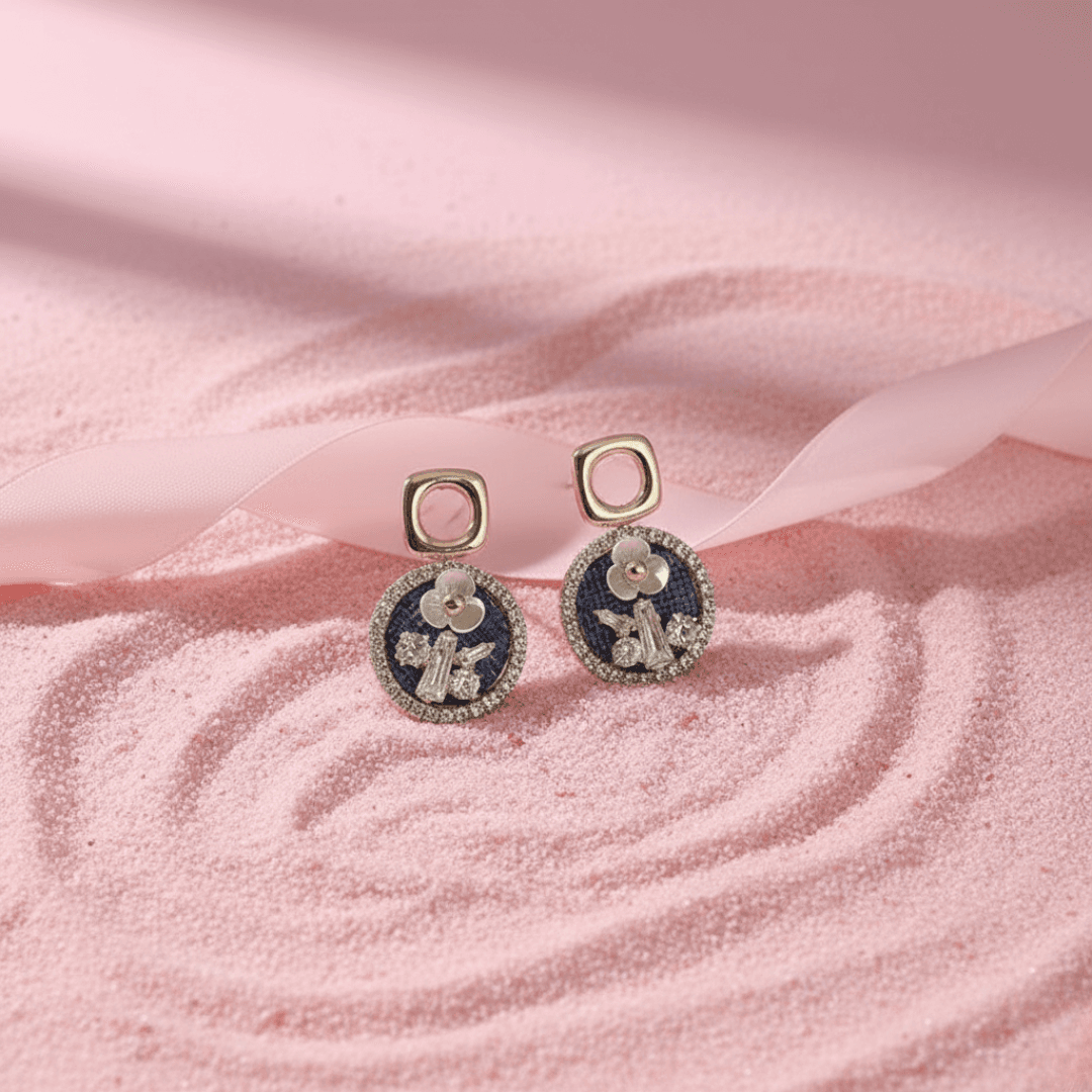 French Retro Rhinestone Flower Stud Earrings