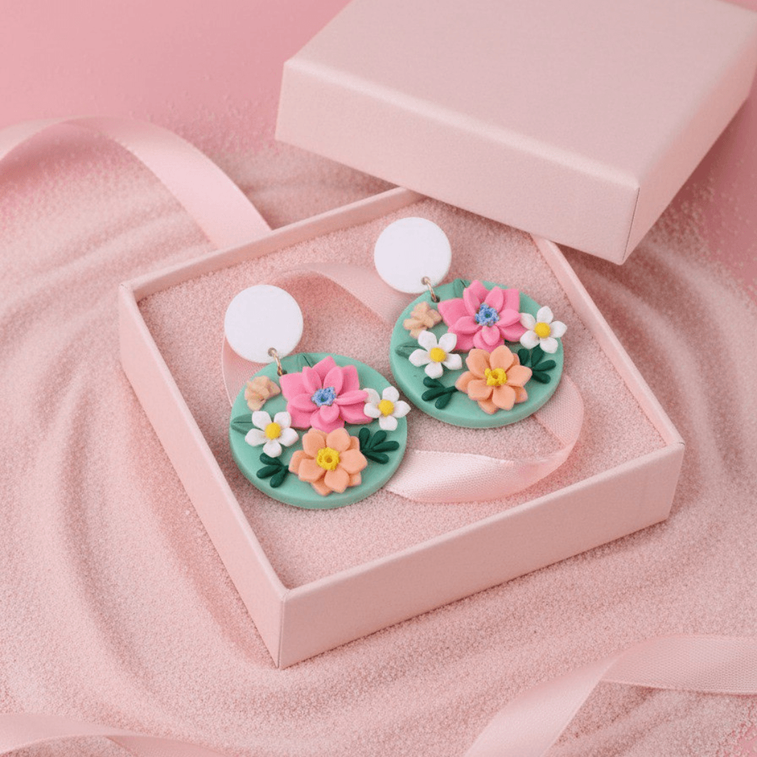 Garden Bloom" 3D Polymer Clay Flower Drop Earrings