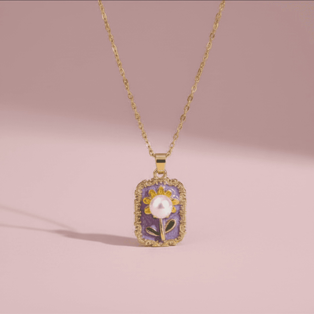 Gold-Plated Sunflower &amp; Pearl Pendant Necklace