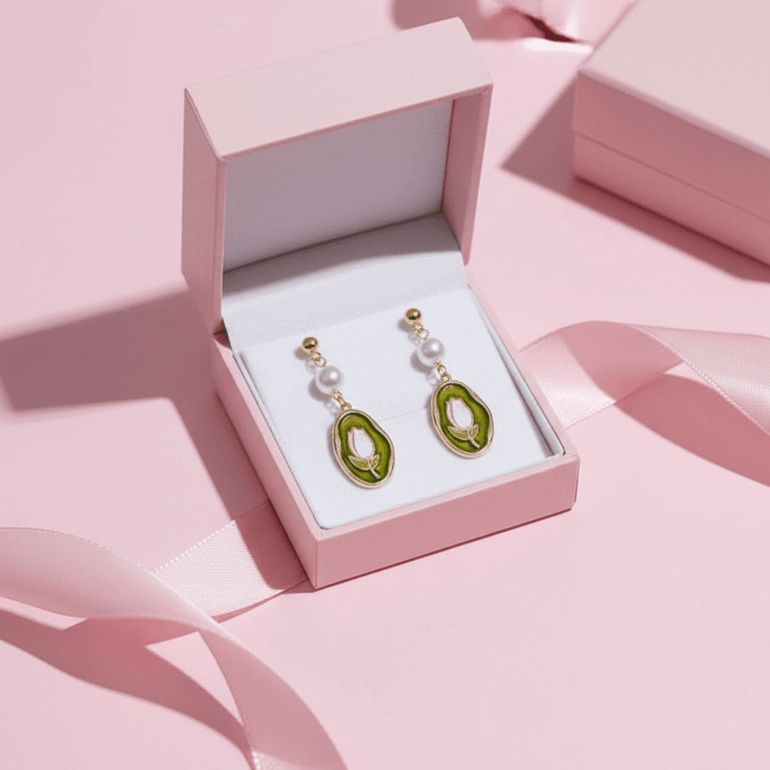 Gold-Plated Tulip &amp; Pearl Drop Earrings In Nepal