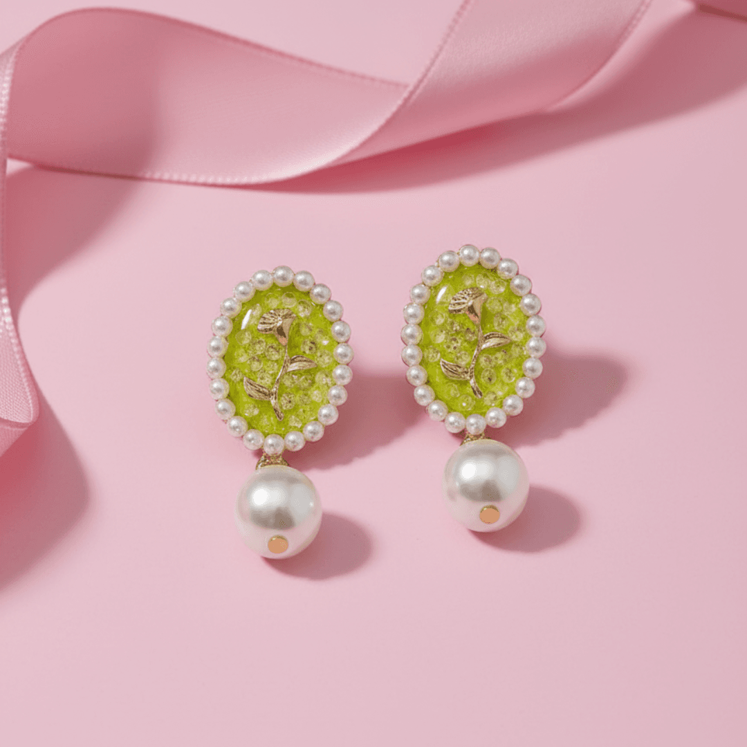 Imitation Pearl &amp; Flower Drop Earrings In Nepal