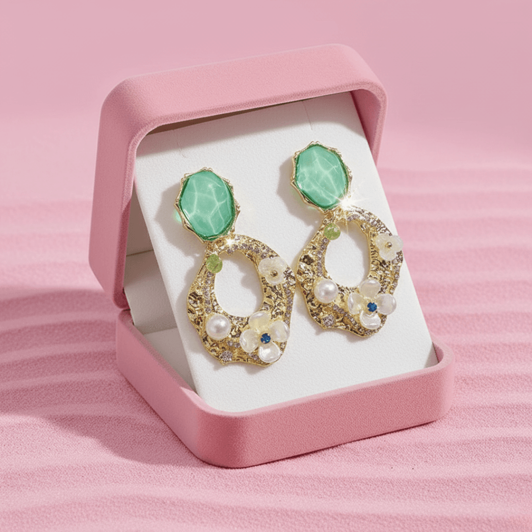 Palace Style Gemstone &amp; Flower Drop Earrings In Nepal