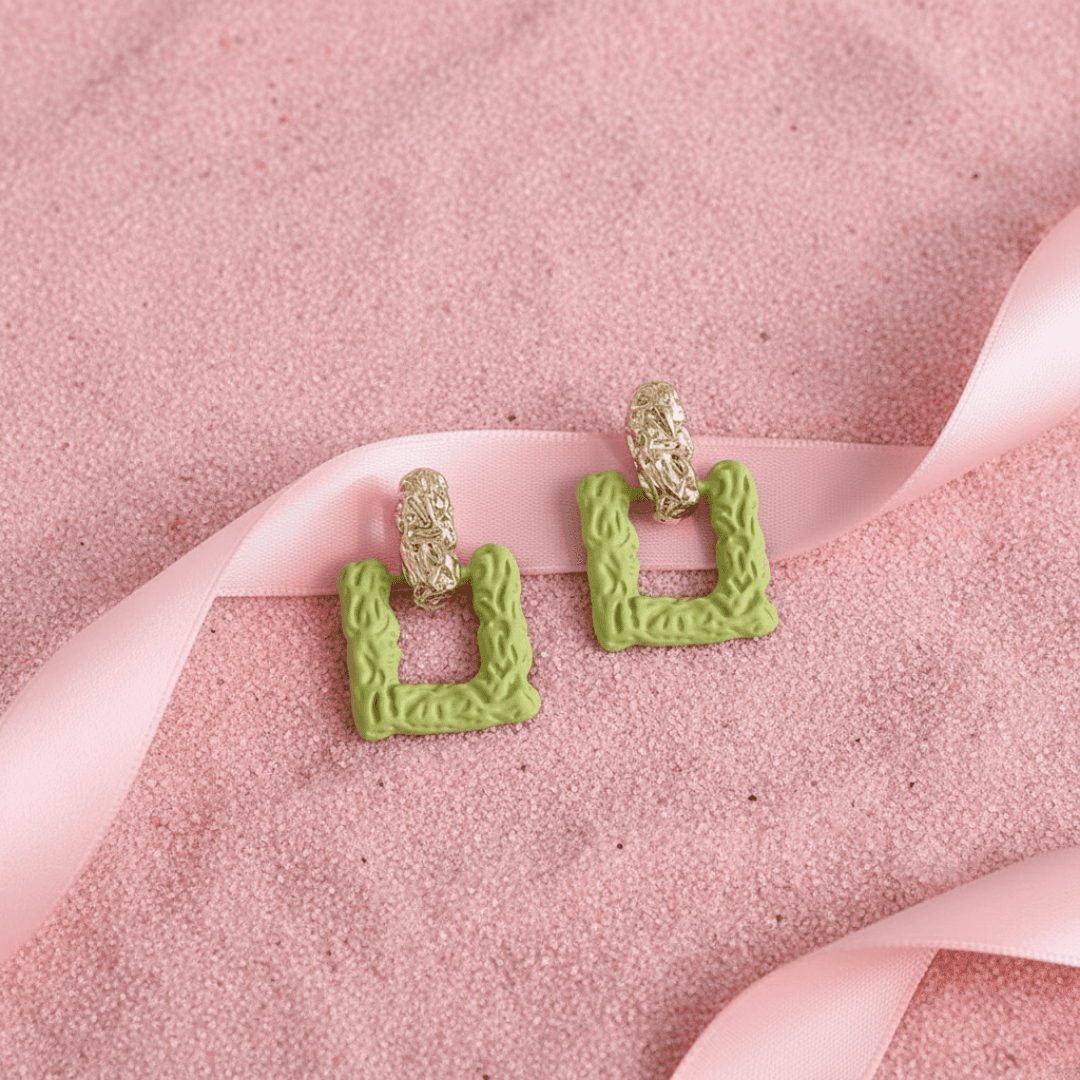 Trendy Geometric Square Green Drop Earrings
