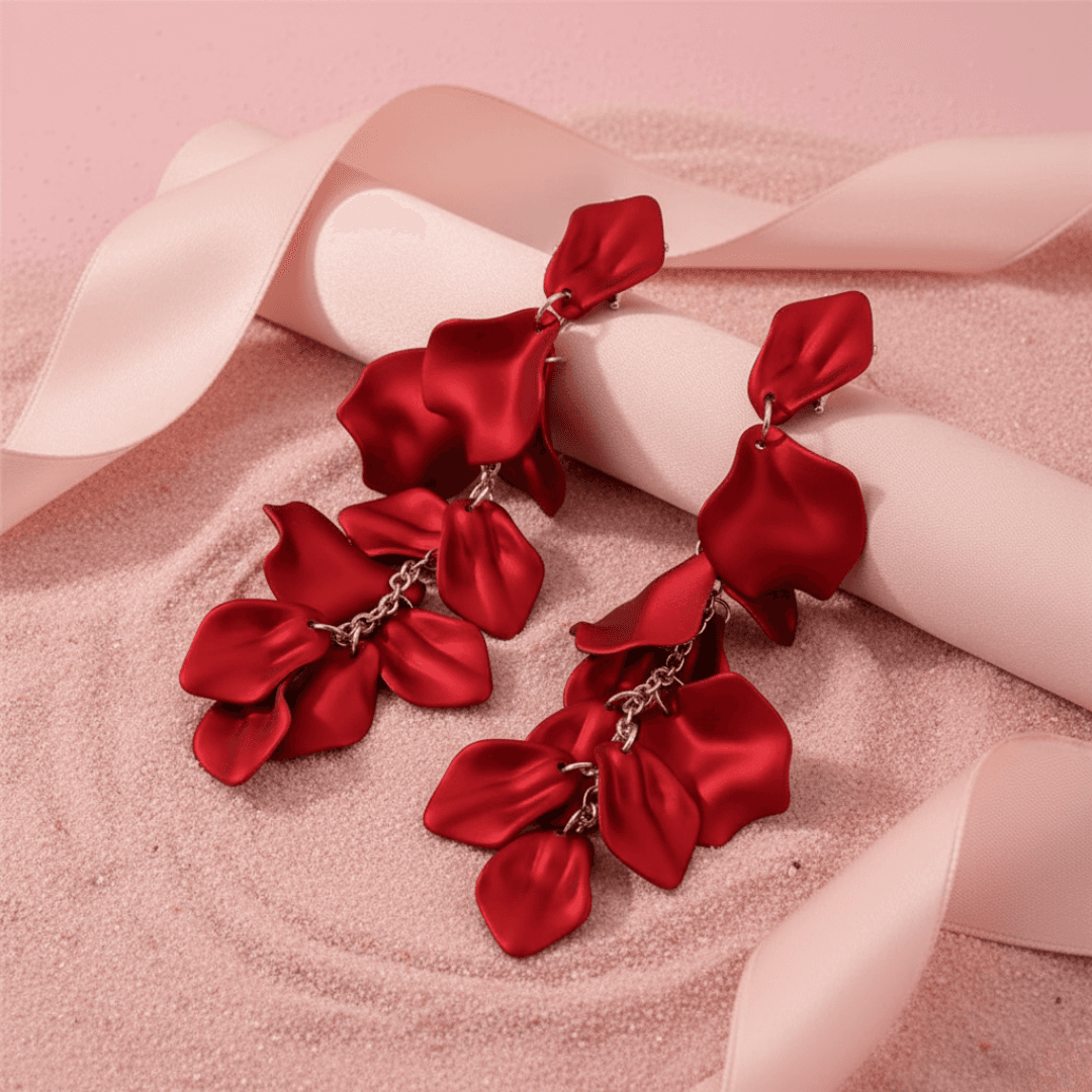 Trendy Gold-Plated Rose Petal Drop Earrings