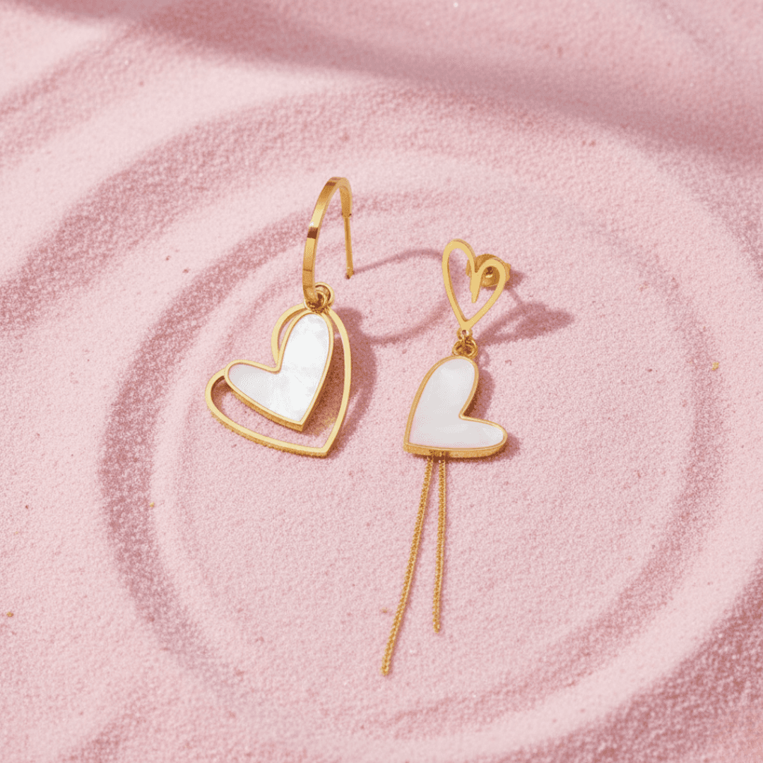 White Love Heart Stud Earrings