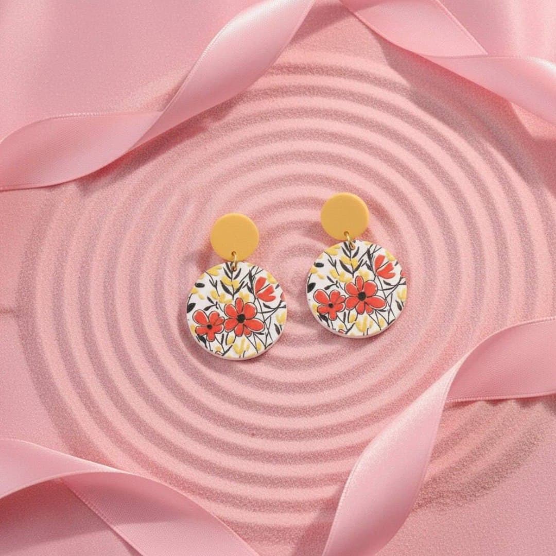 “Saffron & Wildflower” Artistic Floral Medallion Earrings