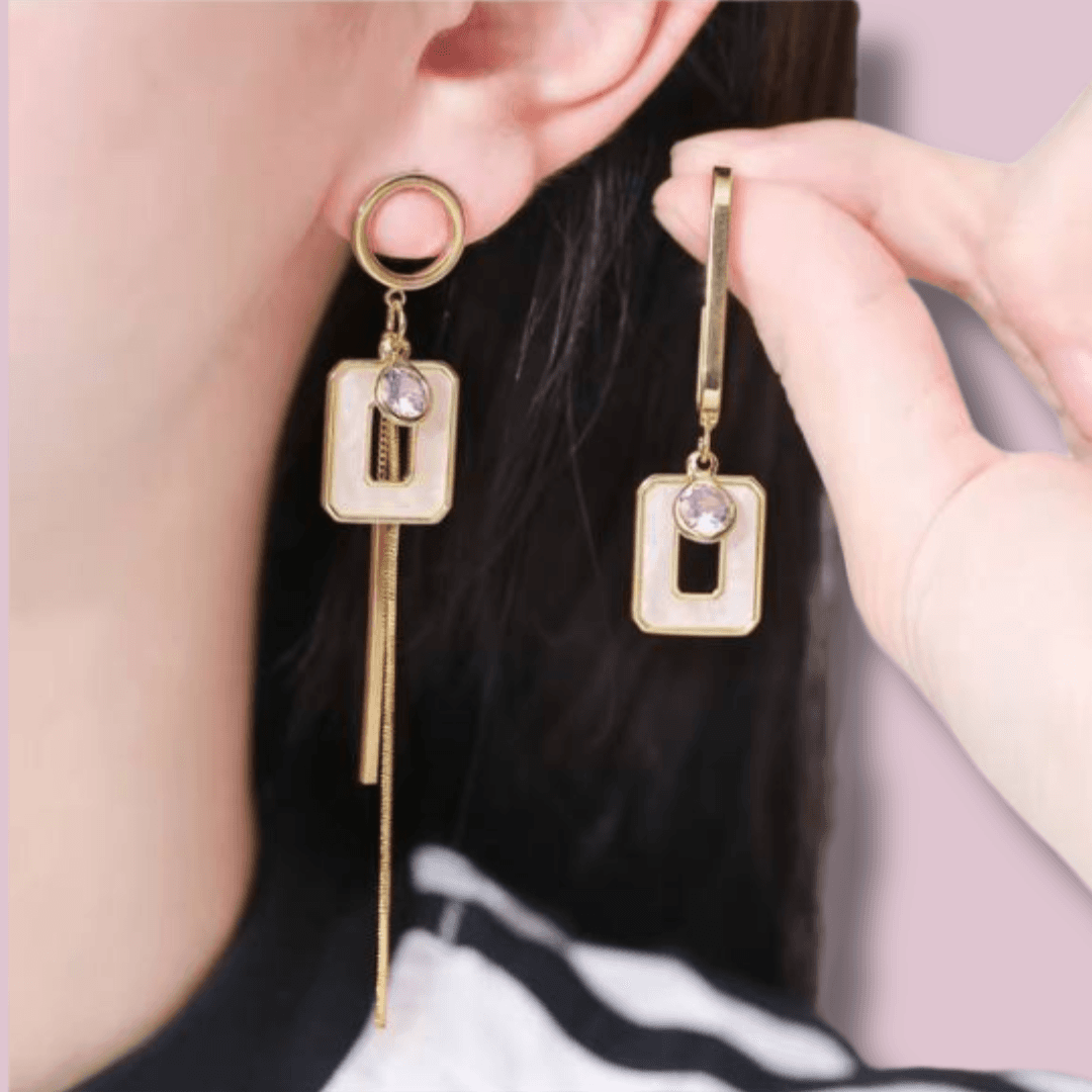 Trendy Gold Plated Asymmetrical Rectangle Drop Earrings