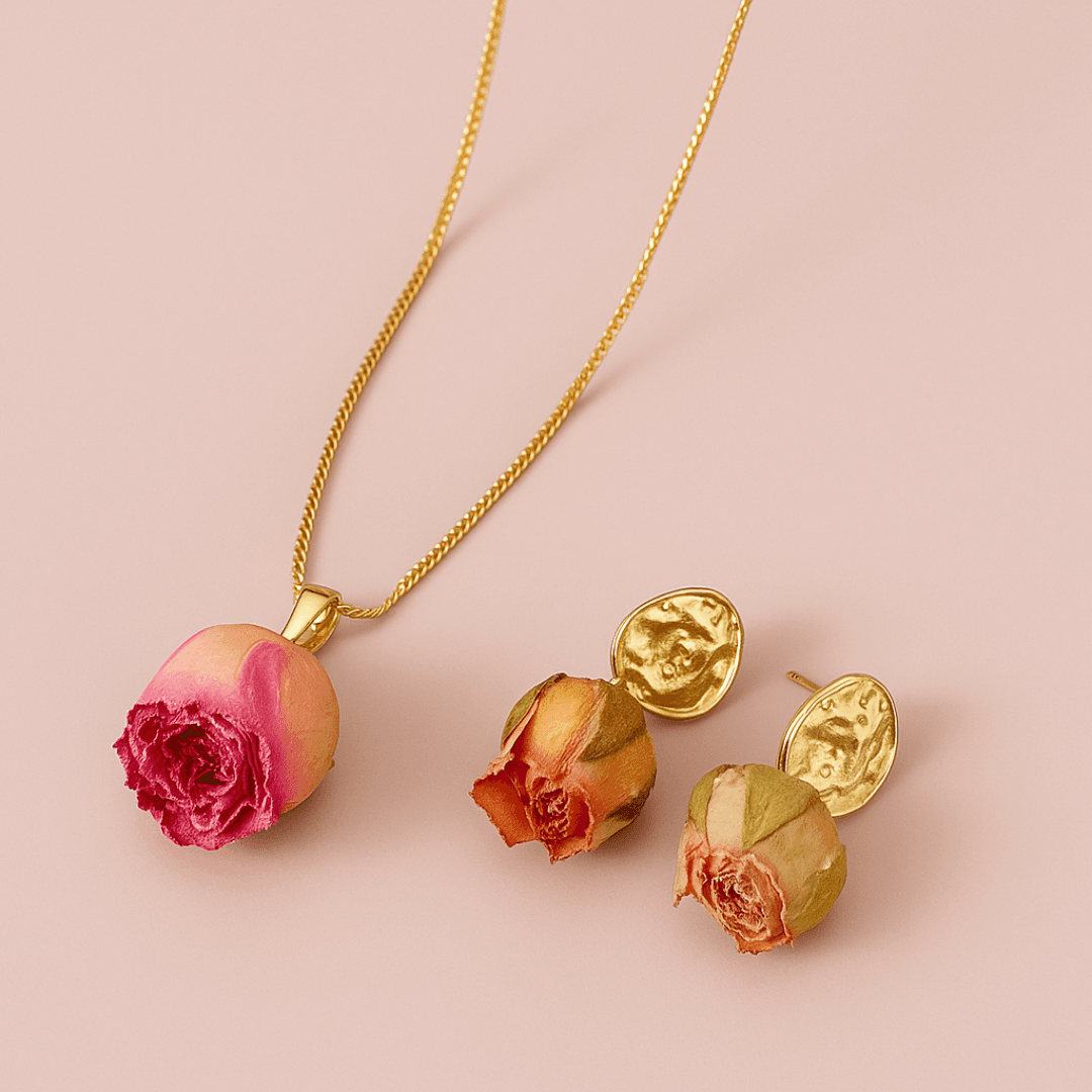 Trendy Rosebud Pendant Necklace with Earrings